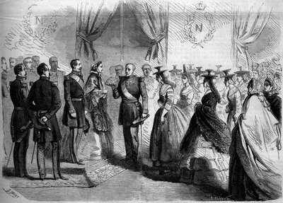 Apresentação a Napoleão III (1808-1873) e à Impress Eugenie (1826-1920) de doze Maconhes em traje de campo. Macon, Saone e Loire (71) de French School