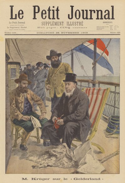 Presidente Kruger do Transvaal no exílio a bordo do navio holandês Gelderland (cor litho) de French School