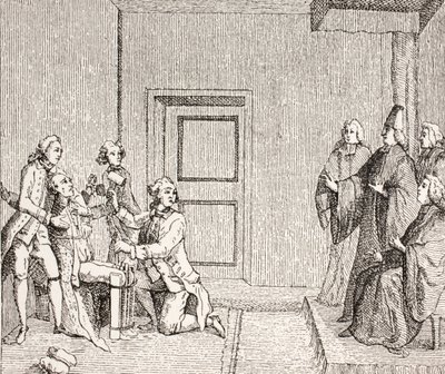 Prisioneiro sofre tortura por Brodequin, 1875 de French School