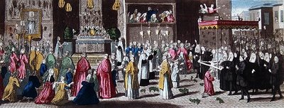 Procissão durante a Fete-Dieu em Paris (gravura colorida) de French School