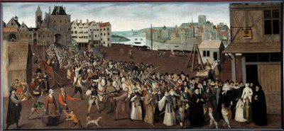 Procissão da Liga na Place de Greve deixando a Arcada de Saint Jean em Paris Pintura da École francaise. 1590 Sol. 1x2,12 m Paris, Musee Carnavalet - Procissão da Liga na Place de Greve deixando a Arcada de Saint Jean em Paris. Pintura de de French School