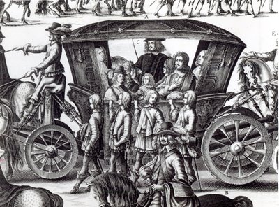 Procissão da entrada do jovem rei Luís XIV como uma criança na cidade de Paris em 18 de agosto de 1649, detalhe de French School