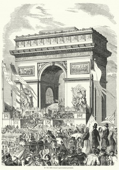 Procissão passando diante do governo provisório francês no Arco do Triunfo, Paris de French School