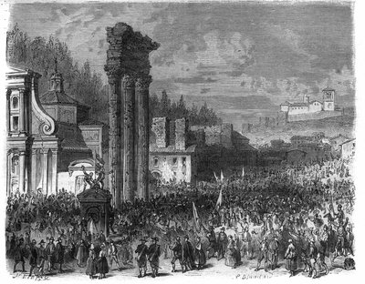 Proclamação da República Romana em 1798. (Proclamation della repubblica romana nel 1878) Gravação no "Histoire des Papes-King-Queen-and-Empereurs a travessa les centuries" de Maurice Lachatre de French School