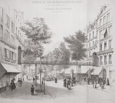 Projeto para um sistema de metrô overground em Paris, 1886 de French School