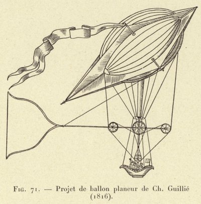 Projeto de planador de balão de Ch Guillie (1816) (gravura) de French School