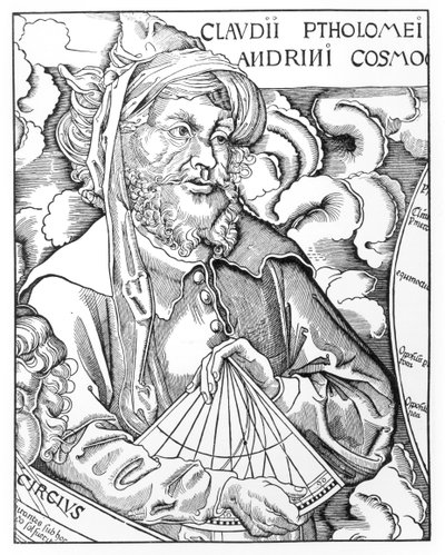 Ptolomeu (Claudius Ptolemaeus) (c.90-168) segurando um sextante de French School