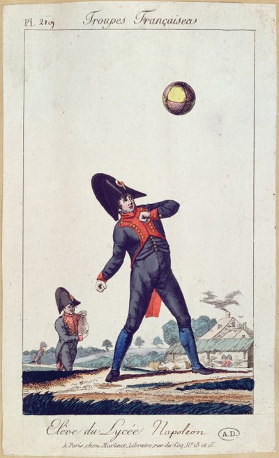 Aluno do Liceu Napoleão jogando bola, c.1805 (gravura de cor) de French School