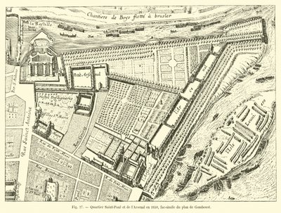 Quartier Saint-Paul e Arsenal em 1650, fac-símile do plano de Gomboust de French School