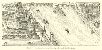 Distrito do Louvre em 1615, após o plano de Mathieu Merian de French School