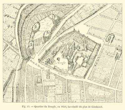 Quartier du Temple, em 1652; fac-símile do plano de Gomboust de French School