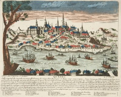 Quebec, pub. C. 1650 (gravura a cores) de French School