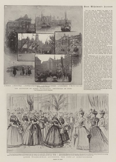 A adesão da Rainha Wilhelmina, a Fete em Scheveningen (gravura) de French School