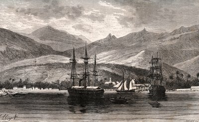 Rade de Taiti - Tahiti - gravura em "La France illustree: geographie, histoire, administration statistique" de V.A. Malt-Brown. 1884 de French School