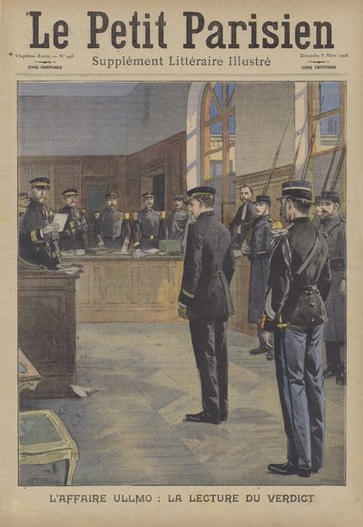 Leitura do veredicto no julgamento de traição de Charles Benjamin Ullmo (cor litho) de French School