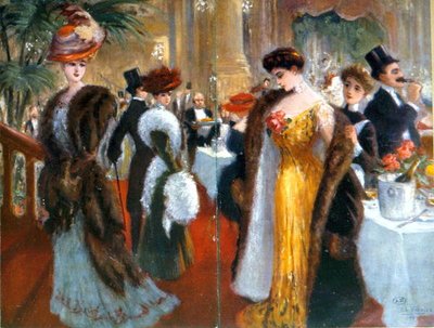 Recepção em Paris c.1905-10 (cor litho) de French School