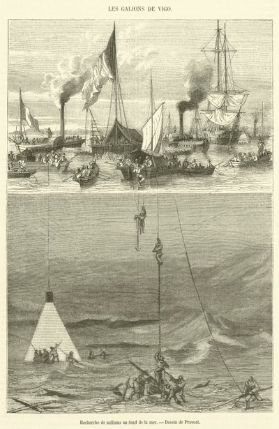 Procura de milhões no fundo do mar (gravura) de French School