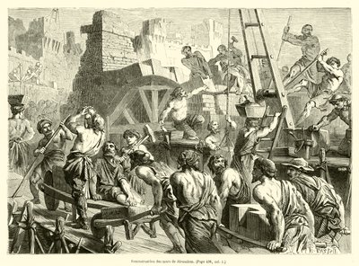 Reconstrução das murs de Jerusalem (gravura) de French School