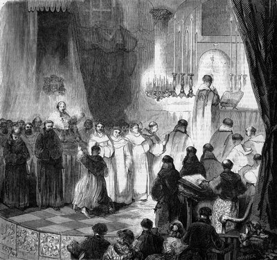 Cerimônia Religiosa: festa de São Domingos (8 de agosto) celebrada dentro da antiga igreja dos Carmes em Paris de French School