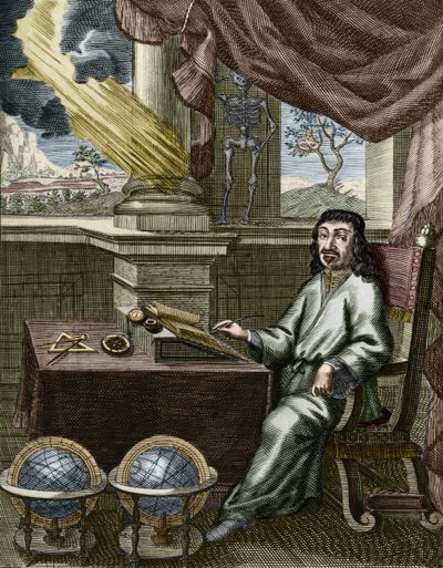 René Descartes (gravura colorida à mão) de French School