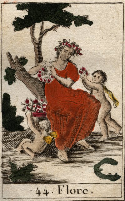 Representação da Flora (Flora), deusa das flores. (Flora, deusa das flores e a estação da primavera) De "Mythologie de la jeunesse", de Pierre Blanchard 1803. de French School