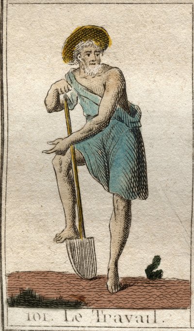 Representação do Trabalho, como um homem com ferramentas. Da "Mitologia da Juventude" de Pierre Blanchard 1803. de French School