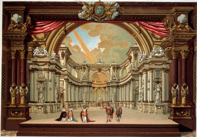 Representação de uma peça de Jean Baptiste Poquelin dit Moliere (1622-1673) no teatro do castelo de Versalhes. Litografia do século XIX. Artes Decorativas, Paris de French School