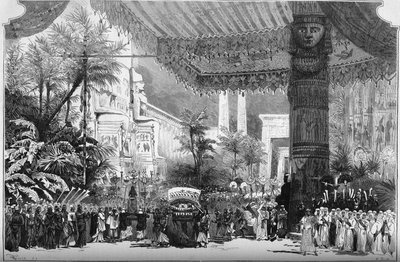Representação de uma ópera: "Aida" de Giuseppe Verdi (1813-1901). Avenue des Sphinx às portas de Tebas (2º quadro, 2º ato). Decoração de Lavastre Young (Jean Baptiste Lavastre de French School