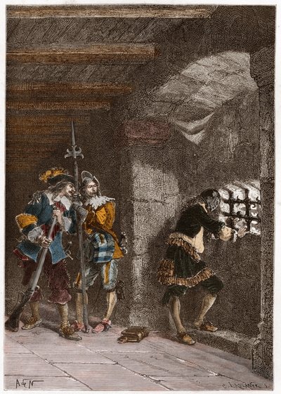 Representação da máscara de ferro (falecido em 1703) presa na ilha de Sainte Marguerite de French School