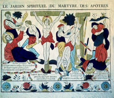 Representação dos Mártires dos Apoles São Tiago, São Filipe, São Bartolomeu e São Judas" Gravura do século XIX. Paris, Museu de Artes e Tradições Populares de French School