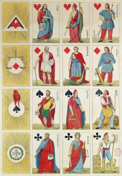 Reprodução de cartas de jogar republicanas datadas do período da Revolução de 1848 de French School