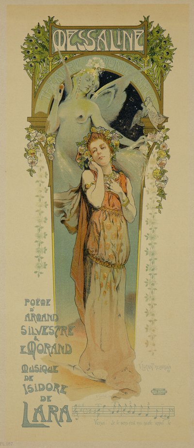 Reprodução de um cartaz publicitário da ópera Messaline, Casino de Monte Carlo, 1898 de French School