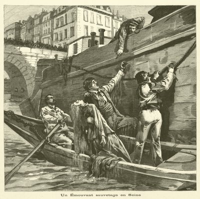 Resgate de uma mulher do rio Sena em Paris (gravura) de French School