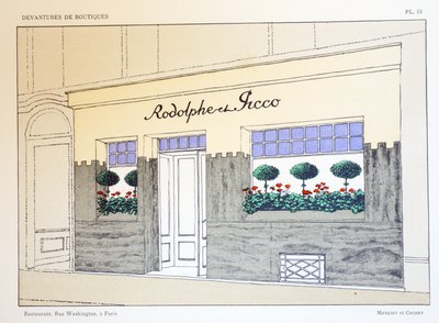 Restaurante, placa 13, ilustração de montras por Louis-Pierre Sezille, Paris, 1927 de French School