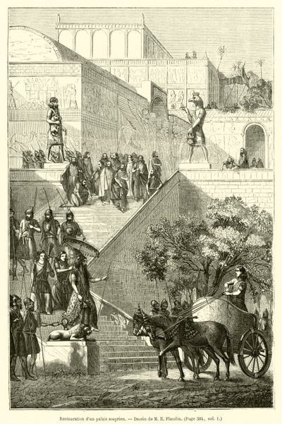 Restauração de um palácio assírio (gravura) de French School