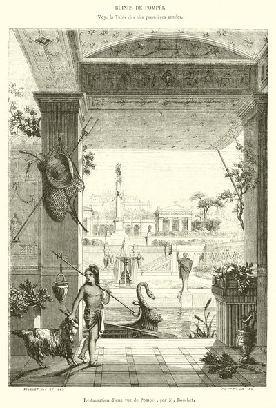 Restauração de uma vista de Pompeia (gravura) de French School