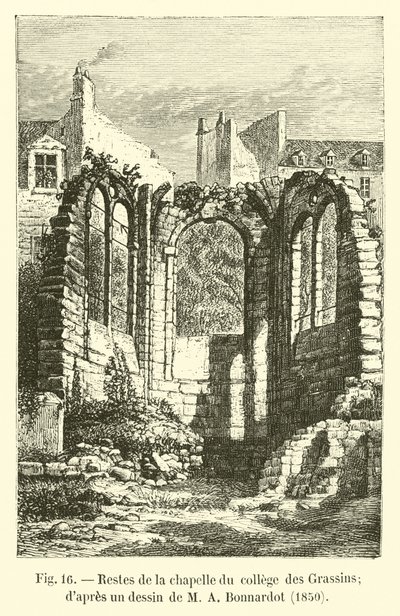 Restos da capela do Colégio des Grassins; dapres um desenho de MA Bonnardot, 1850 de French School
