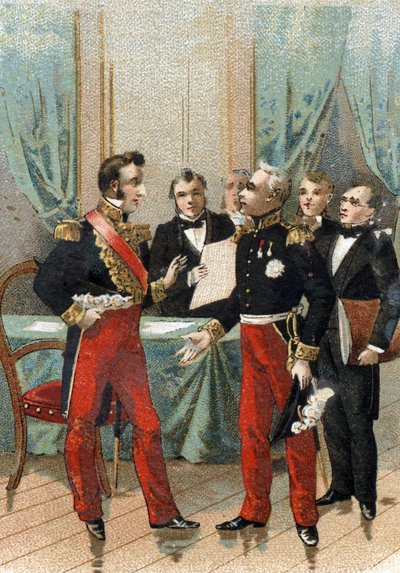Revolução de Julho de 1830: "Você é o melhor das repúblicas" frase dita por La fayette (Lafayette) ao Duque de Orleans, que se tornou Louis Philippe I (1773-1850), rei dos franceses, a 26 de Julho de 1830. de French School