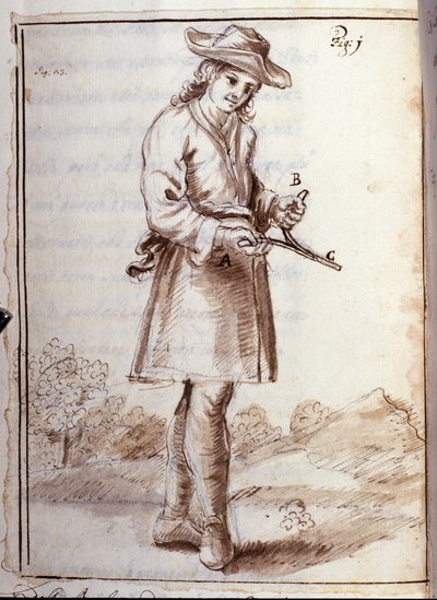 Rhabdomancy - rhabdomancy - sourcellerie - em "Física oculta, ou Tratar da varinha de condão e sua utilidade para a descoberta das fontes das minas das caches, dos ladrões e dos murtriers fugitivos, etc". - por Pierre Le Lorrain (Abbe de Vallemo de French School