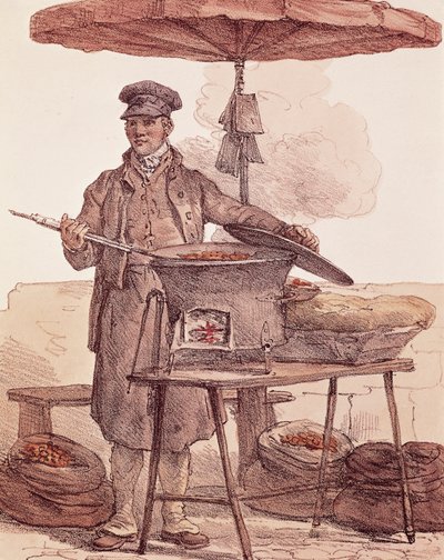 Vendedor de castanhas assadas, impresso, França de French School