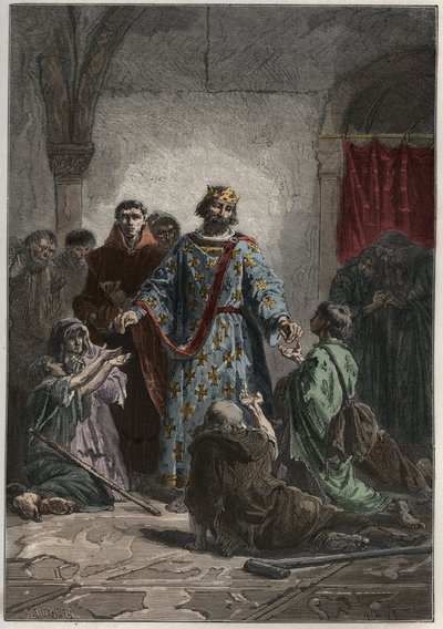 Robert II, o Pio (972-1031), rei capetiano da França em 996-1031, teve um carinho pelos fracos e pobres - gravura de "L