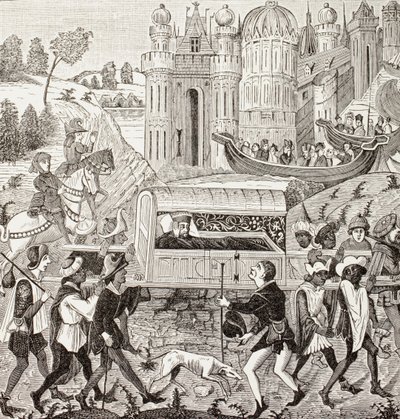 Robert I, Duque da Normandia, é levado na sua ninhada por negros, de "Military and Religious Life in the Middle Ages" de Paul Lacroix, publicado em Londres c.1880 (litho) de French School