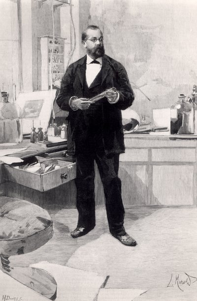 Robert Koch (1843-1910) em seu laboratório, do Le Monde Illustre, 29 de novembro de 1890 de French School