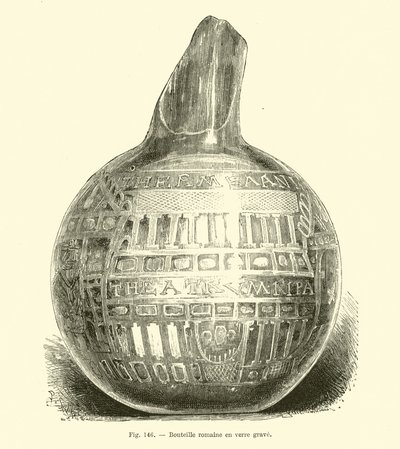 Garrafa de vidro gravado romano de French School