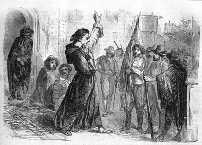 Série romana: "Memoriais de Joseph Garibaldi" de Alexandre Dumas (1802-1870). Ugo Bassi (1800-1849), que abriga a multidão para encorajar a população a participar do Risorgimento em 1848. Gravação em "Les bons romances". de French School