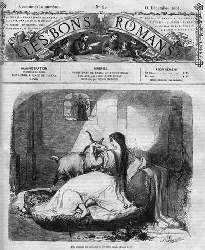Série romana: "Notre Dame de Paris" de Victor Hugo (1802-1885). Esmeralda e o bode. Gravação em "Les bons romances". de French School