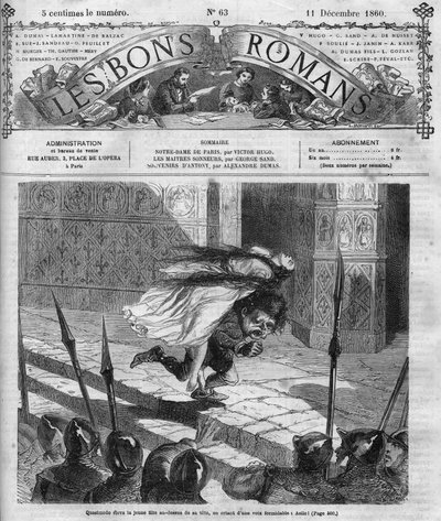 Série romana: "Notre Dame de Paris" de Victor Hugo (1802-1885). Quasimodo e Esmeralda. Gravação em "Les bons romances". de French School