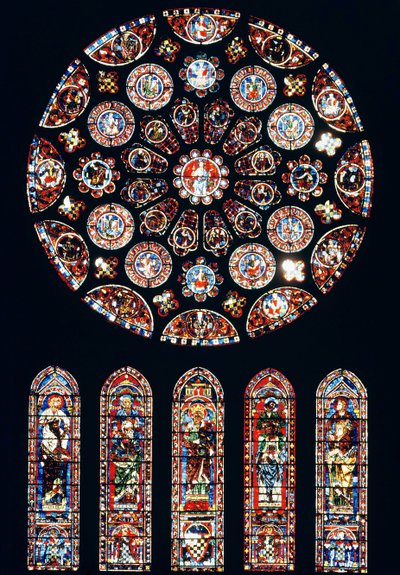 Janelas de rosa e lanceta da parede sul, c.1224 de French School