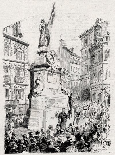 Rouen: membros da Liga dos Patriotas em frente à estátua de Joana d