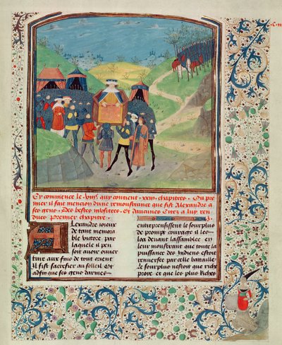 Roy 17 FI f.198 Alexandre, o Grande, dirigindo-se a seus homens na esperança de persuadi-los a continuar na Índia, de Quinte Curse Ruffe des Fais du Grant Alexandre, c.1468 (velino) de French School